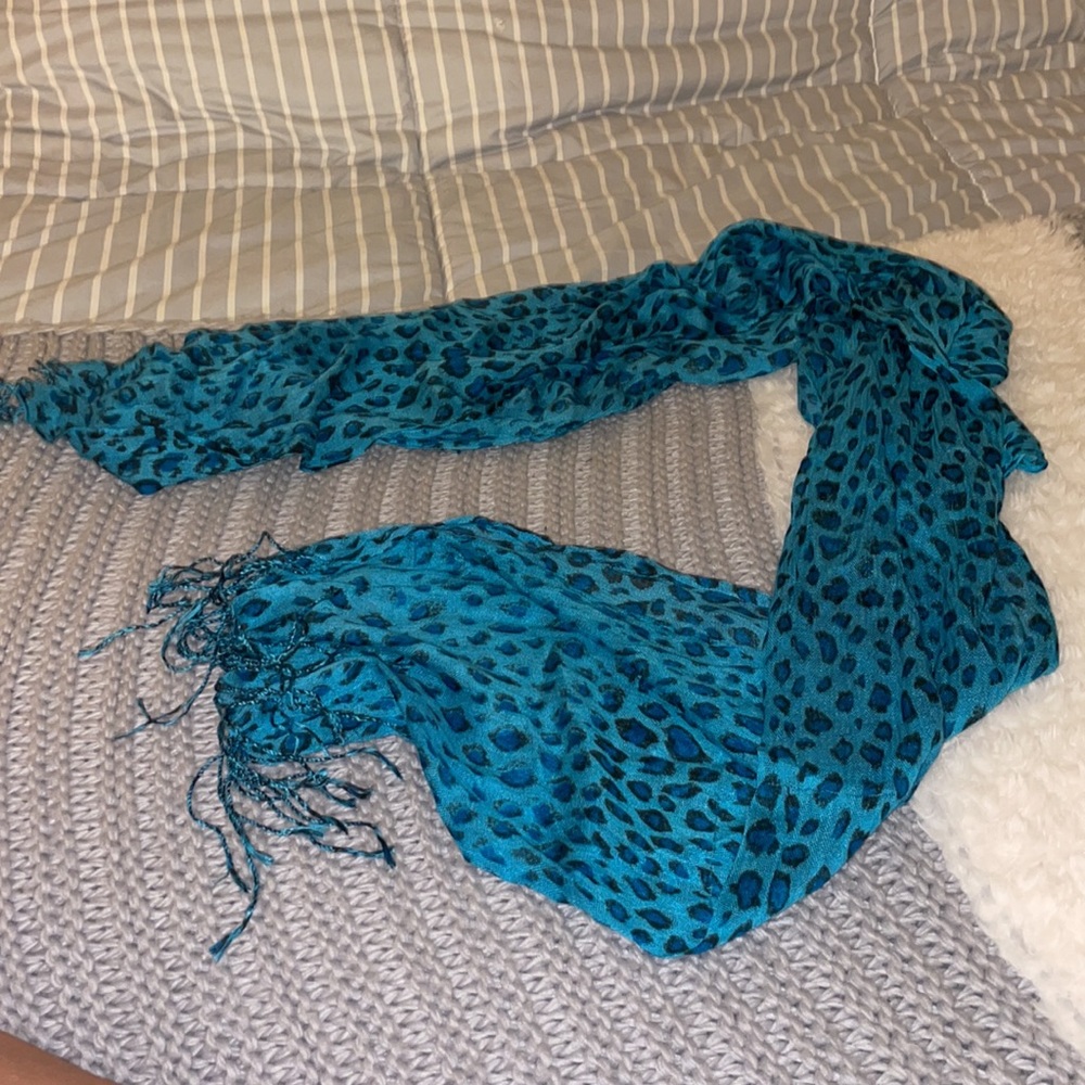 Long blue cheetah handmade scarf